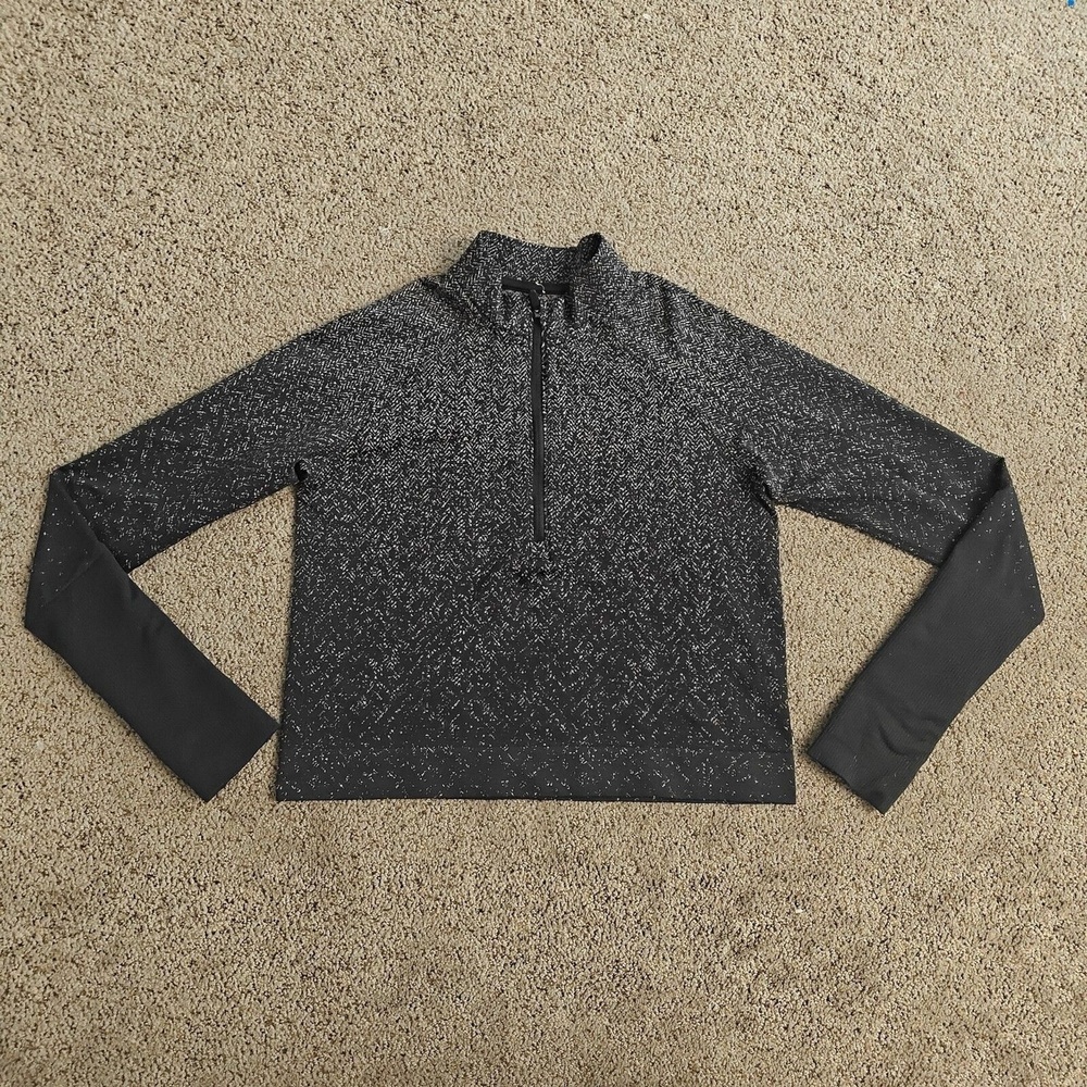 Women's Lululemon Rest Less Cropped 1/2 Zip | Black-Gray | Sz: 10 - Picture 3 of 11